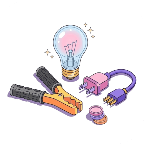 Illustration of bulb with some electric instuments