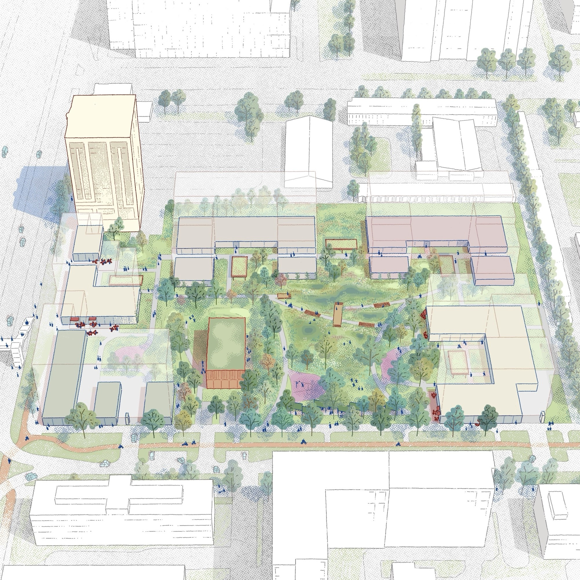 A close-up view of various circuit board components and layout in black and white.