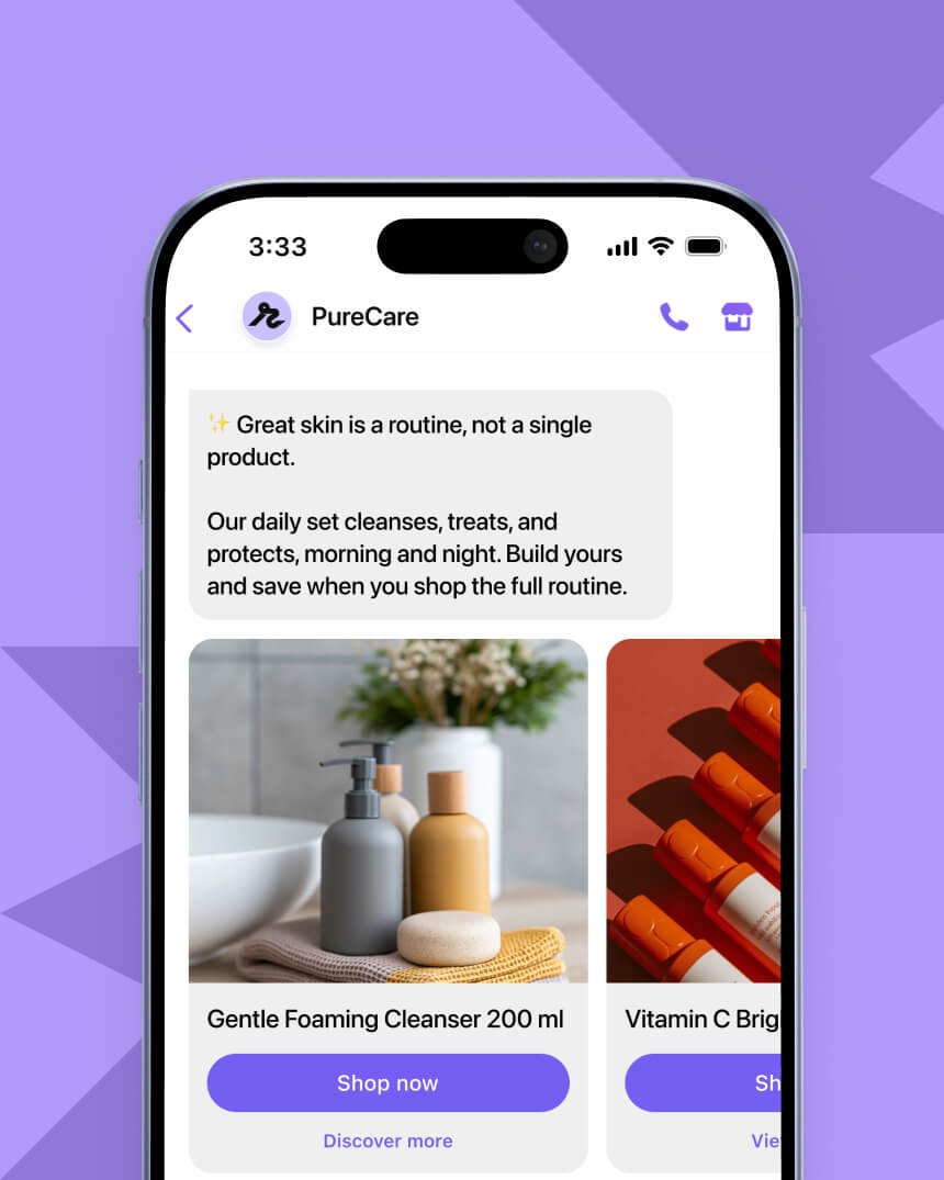 Viber messaging campaign showcasing a cross-sell, skin routine message recommendation from a pharmacy and wellness e-commerce store.