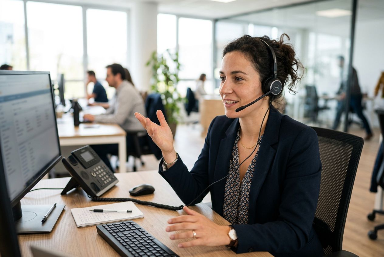 Téléprospecteur professionnel menant une campagne d'appels sortants avec assurance