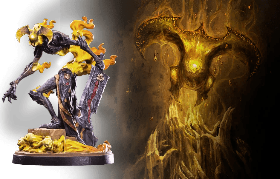 A person fingers reaching out to a miniature of an Troll