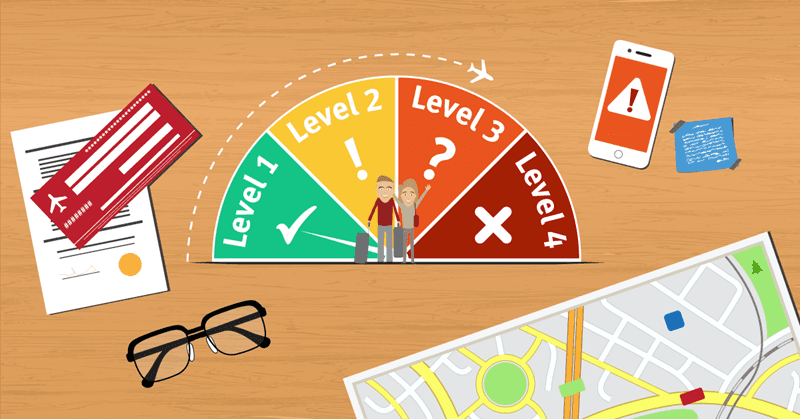 Illustration of four-level travel safety advisory warning system