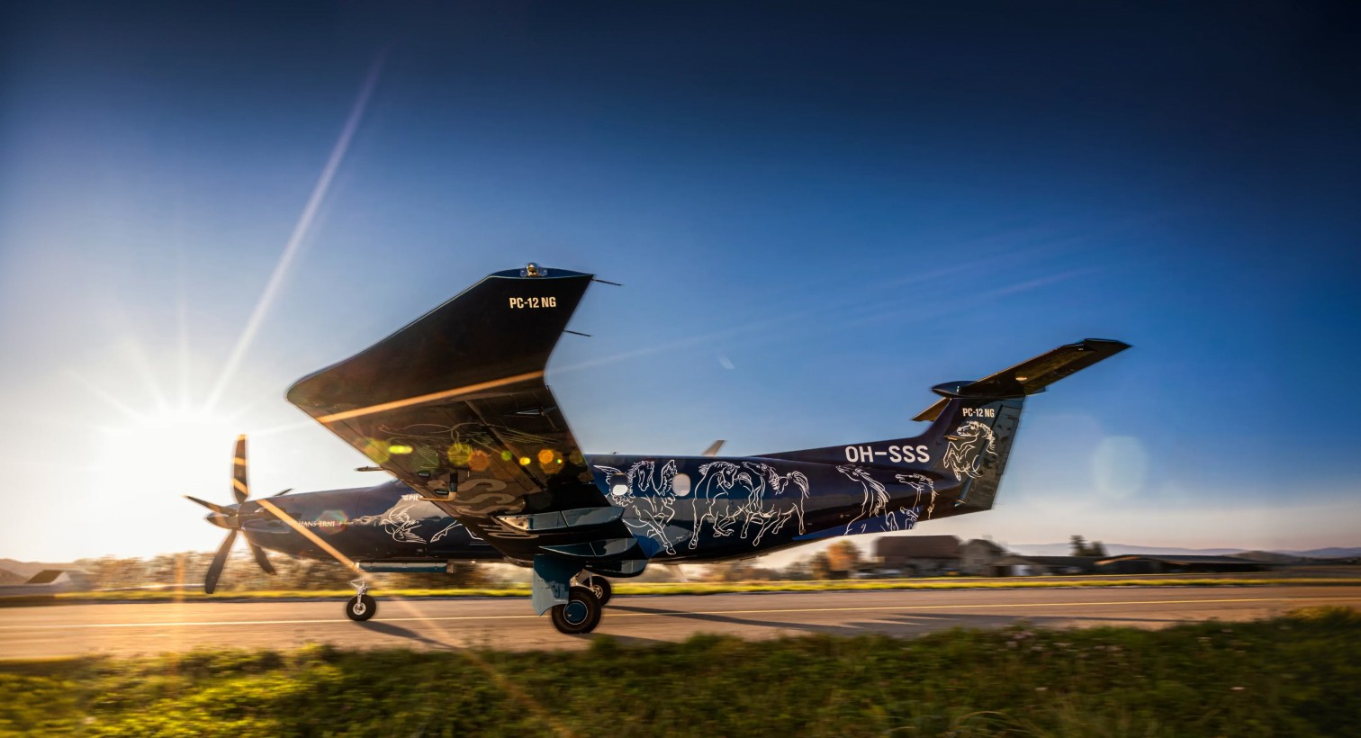 Pilatus PC-12 about to take off in Lausanne airport