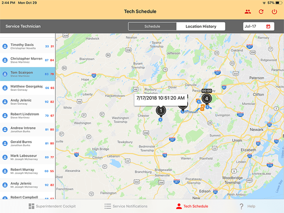 Schindler SAP Field Service Application Screenshot - Map