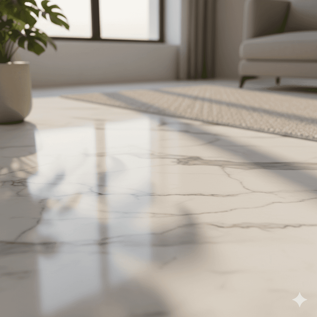 Close-up of Italian marble flooring in luxury Gurugram home