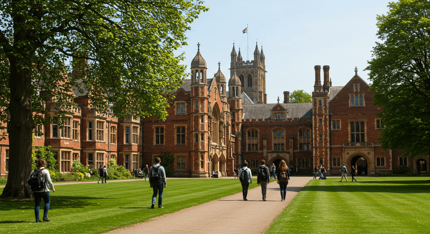 students walking into a university