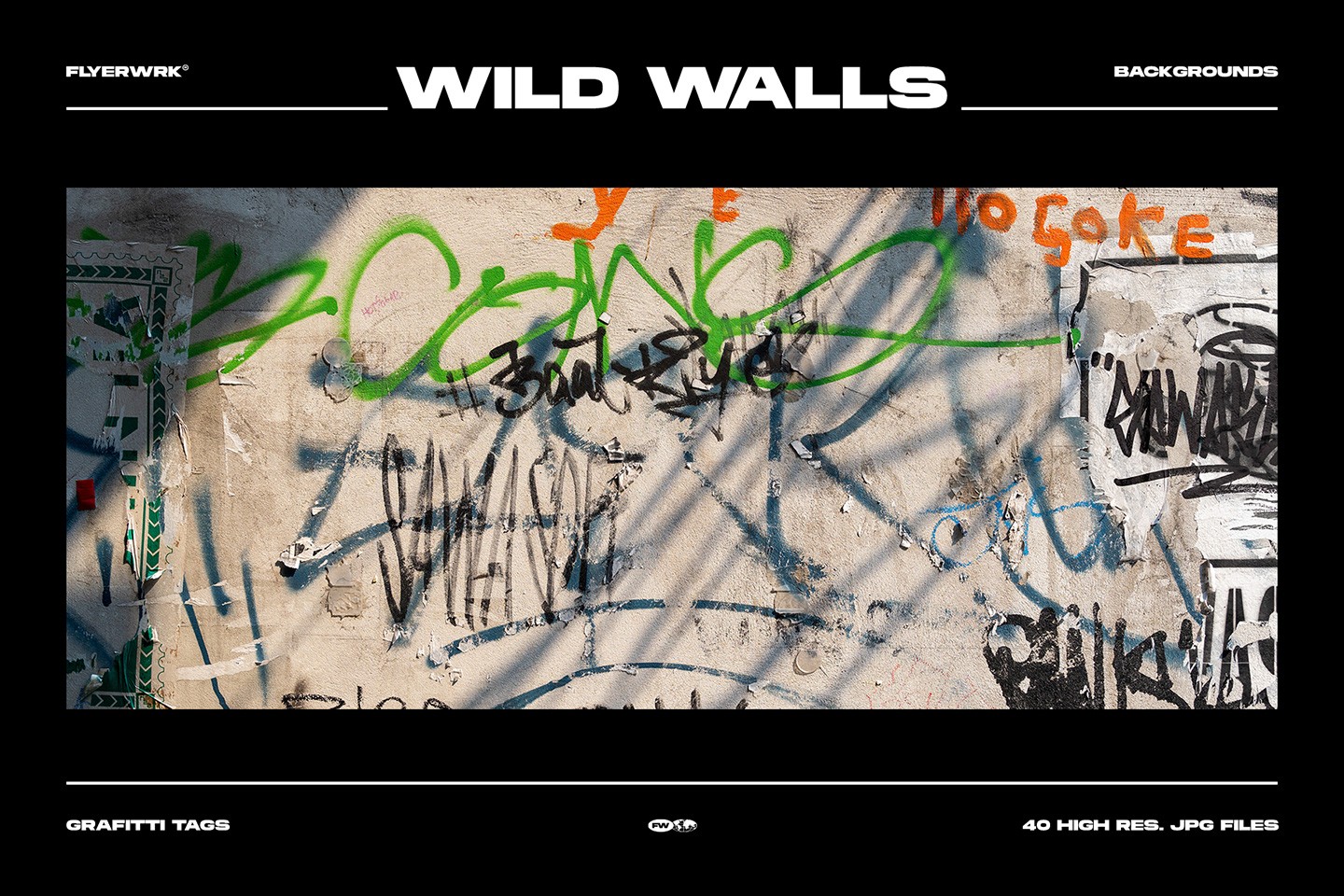 Wild Walls urban backgrounds close up of a concrete wall with green and black graffiti tags