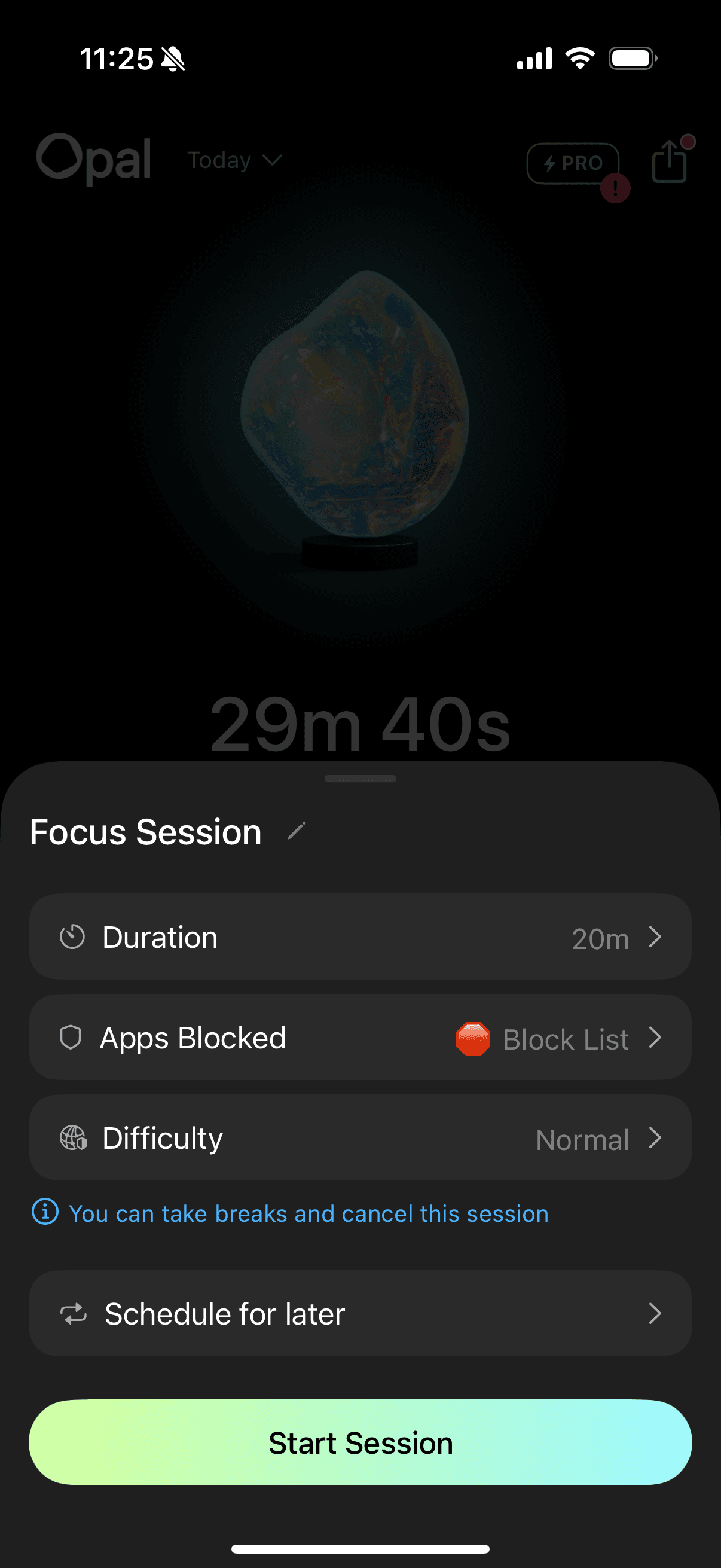 Opal focus session