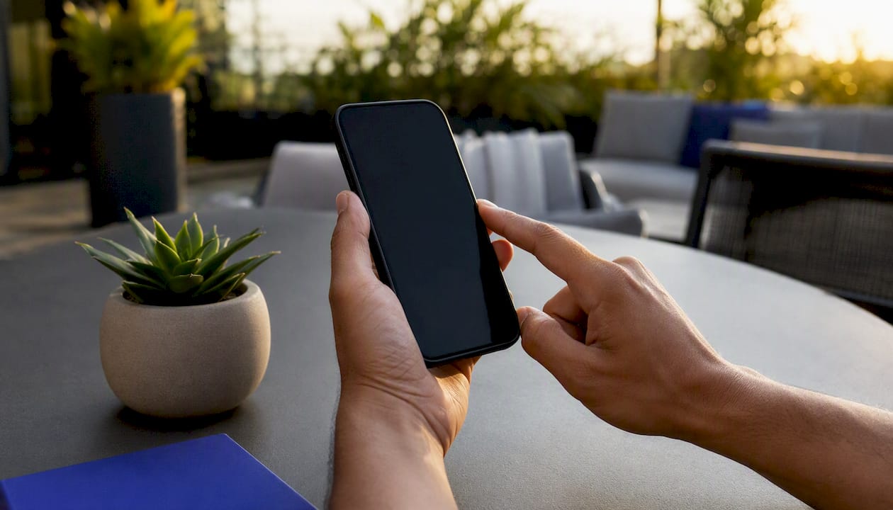 Hand interacting with waitlist notification device