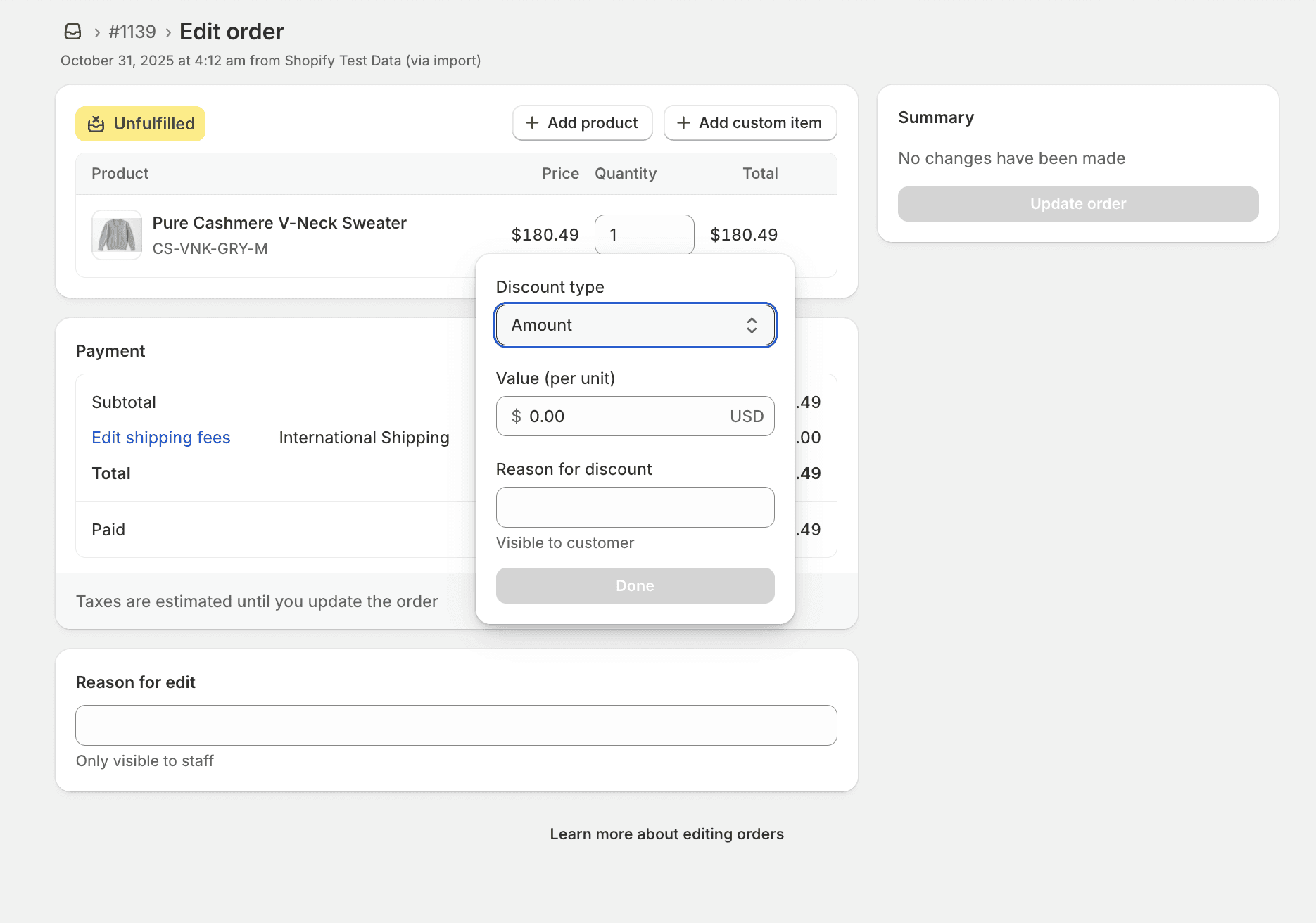 Manual line item discount in Shopify Admin