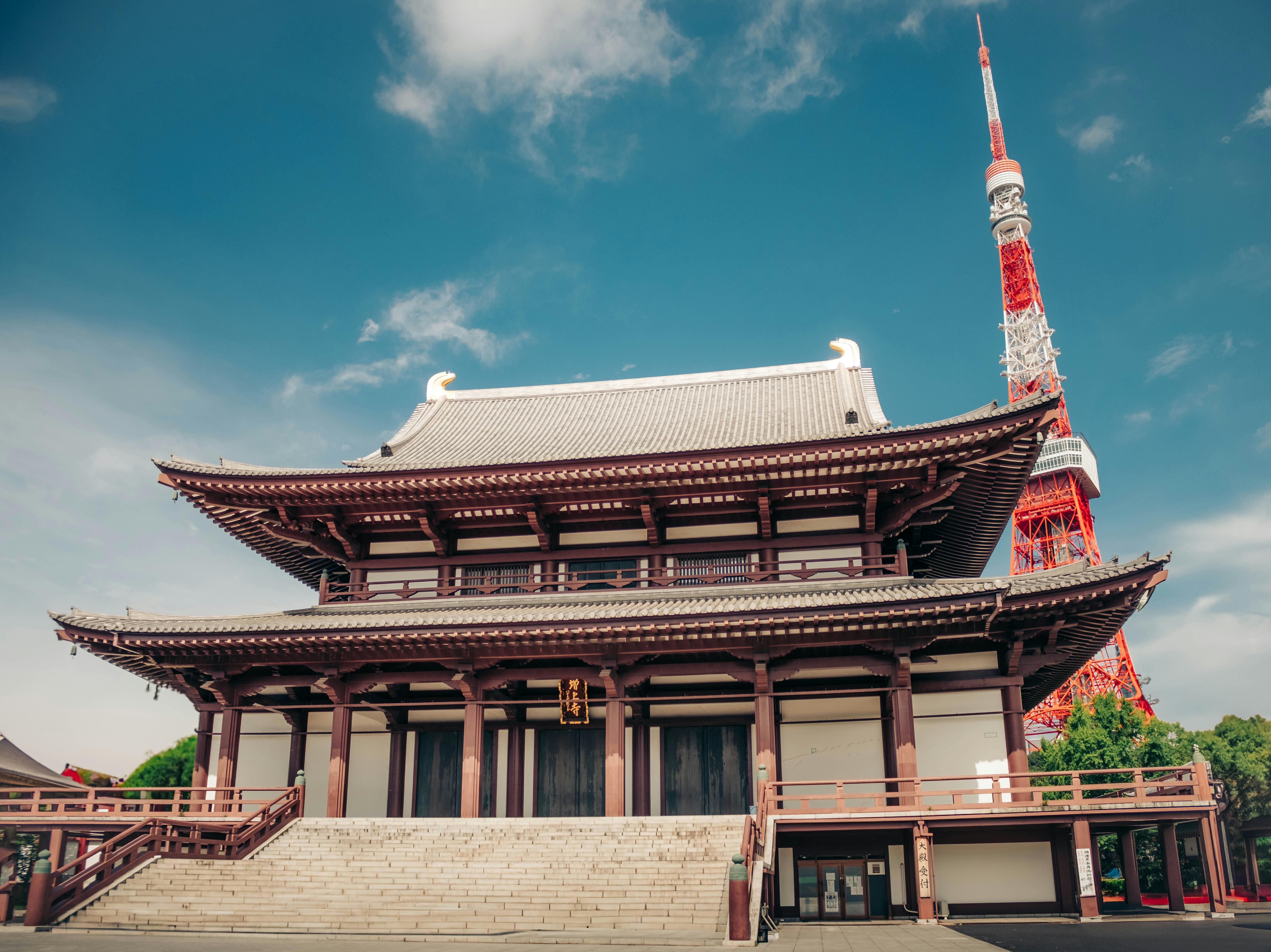 Temple with Tokyo Tower Behind