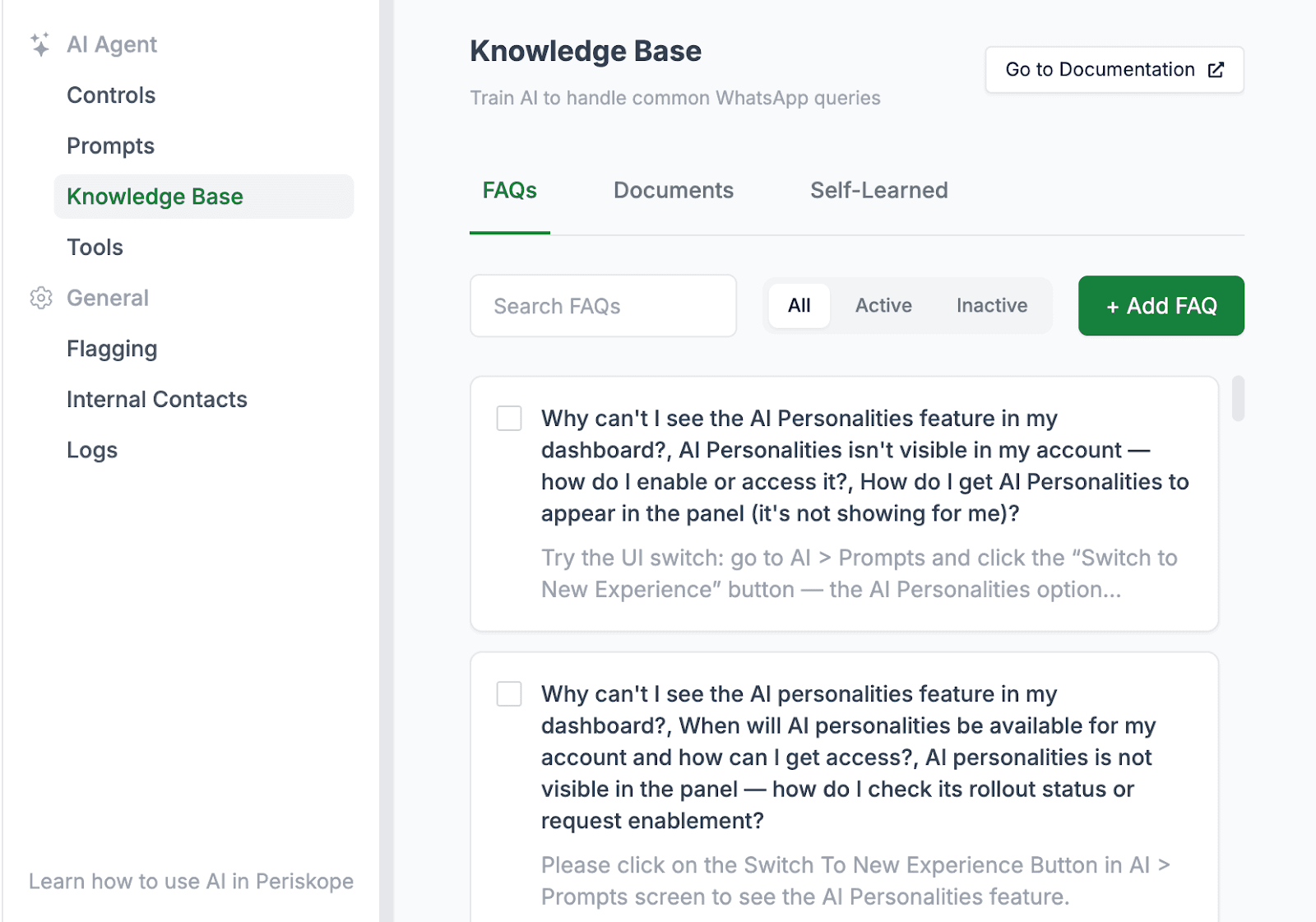 Train your AI chatbot using knowledge base