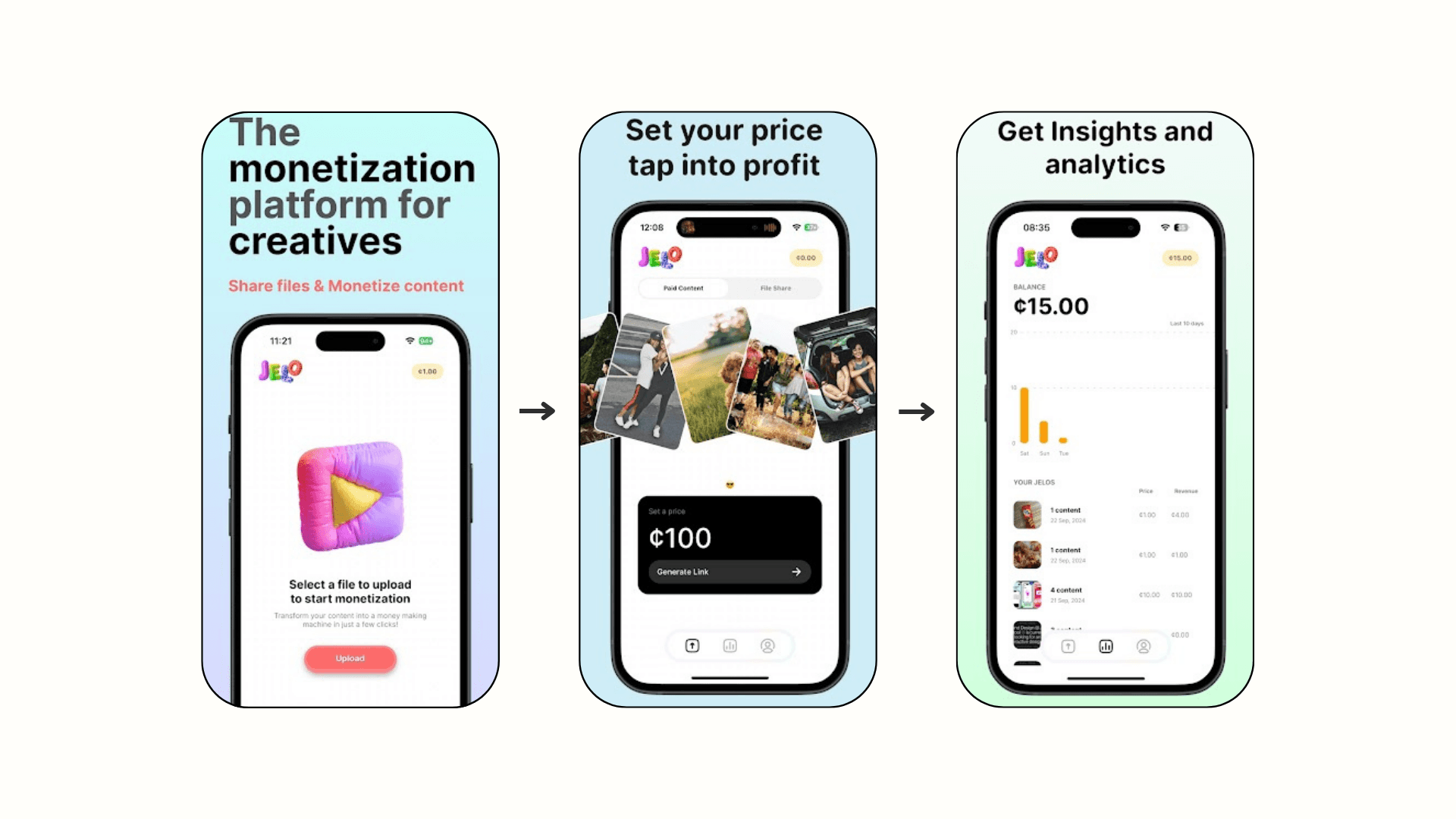 App displaying a platform to monetize creative work as well as other features