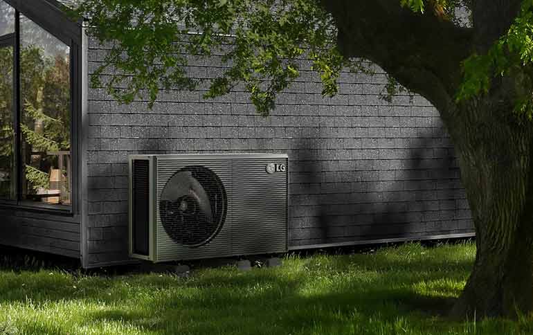 LG air source heat pump installed outside a UK home where a hidden Quiet Mode schedule in the installer settings was restricting output and preventing the property from heating properly