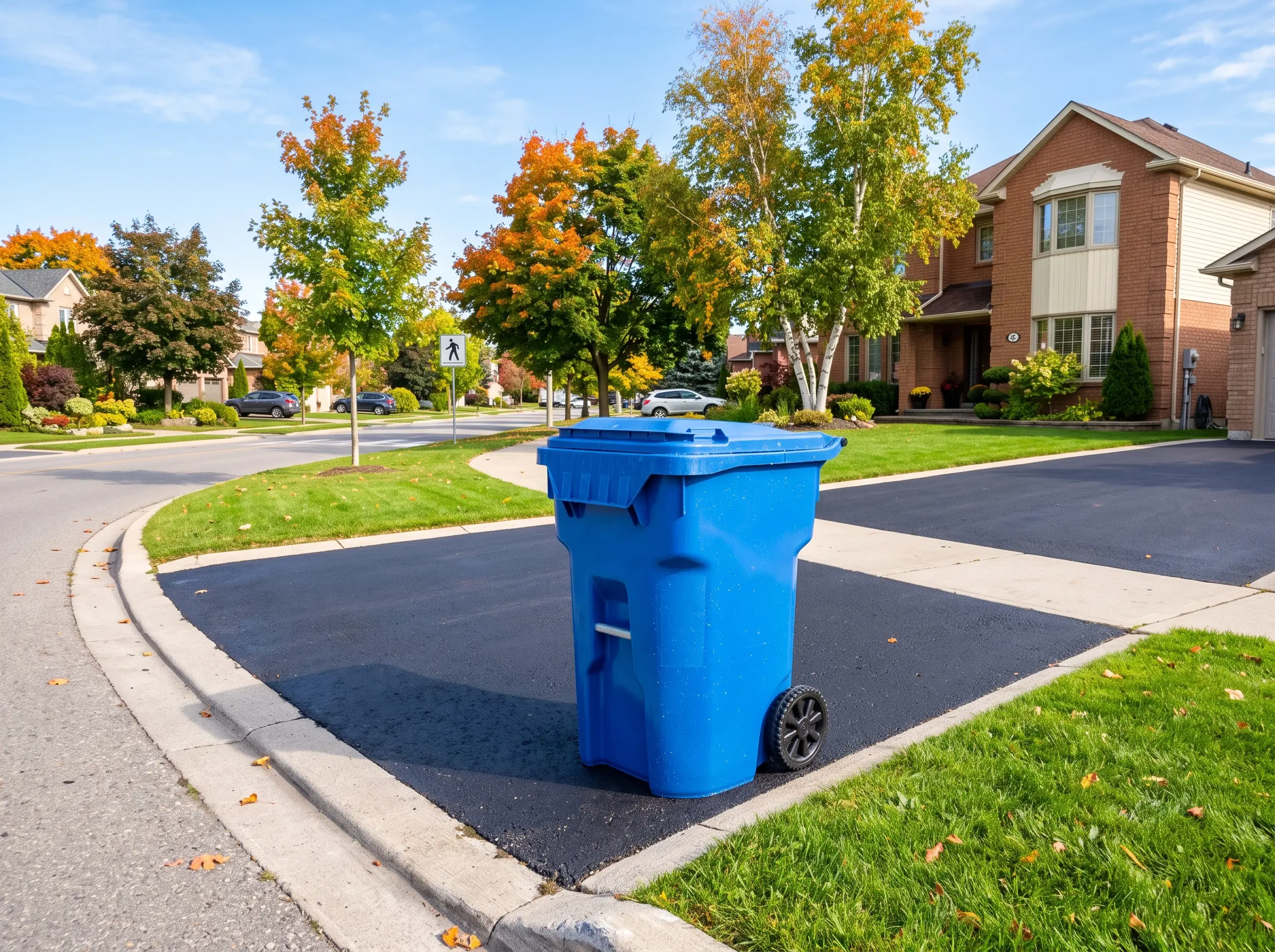 Blue bin at the end of the driveway