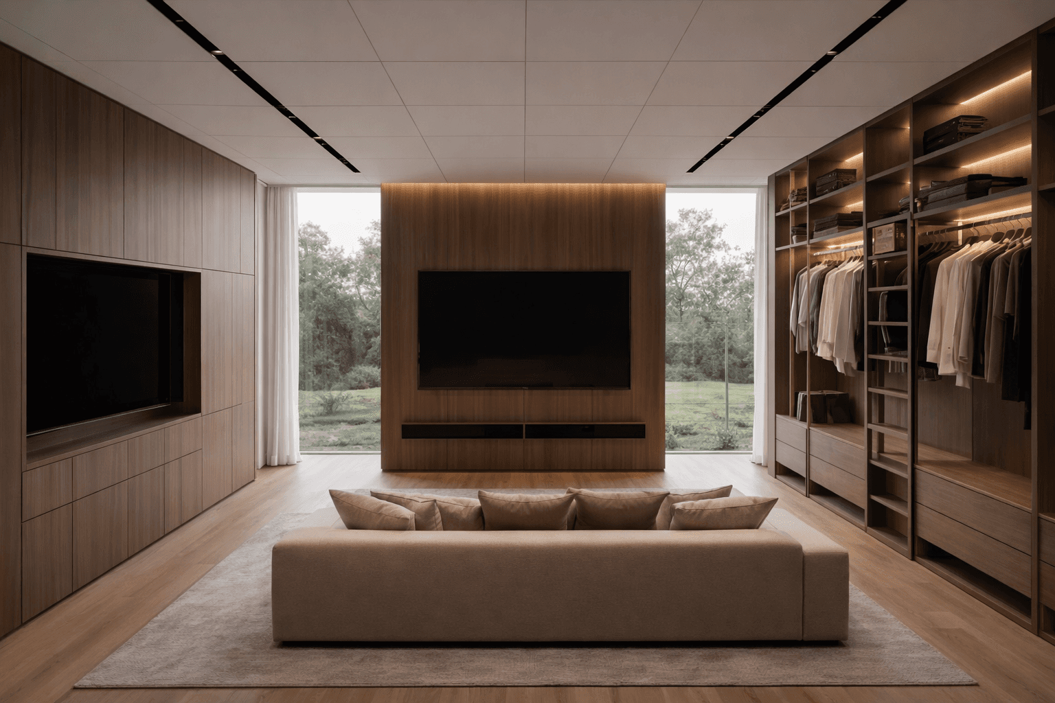 living room & closet  for a Modern house in the woodlands area