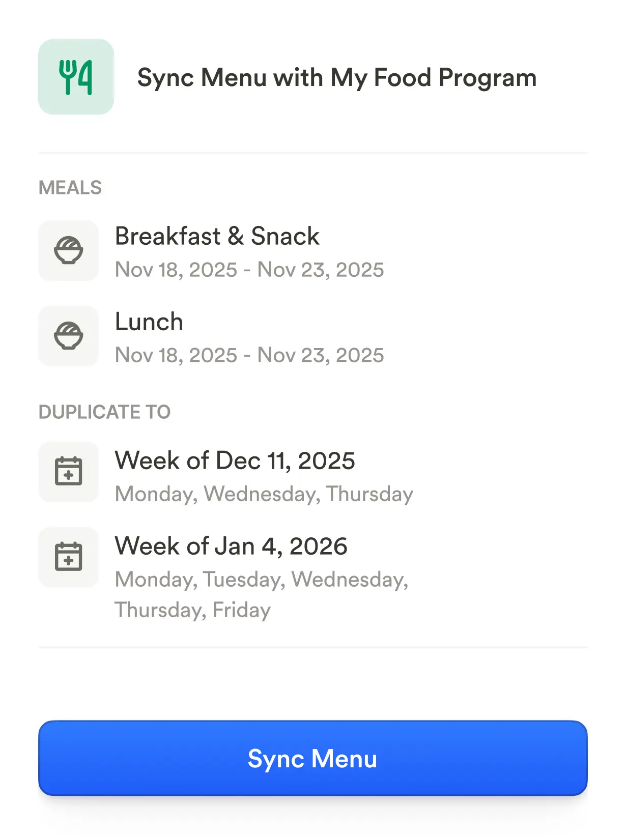 Synced with attendance