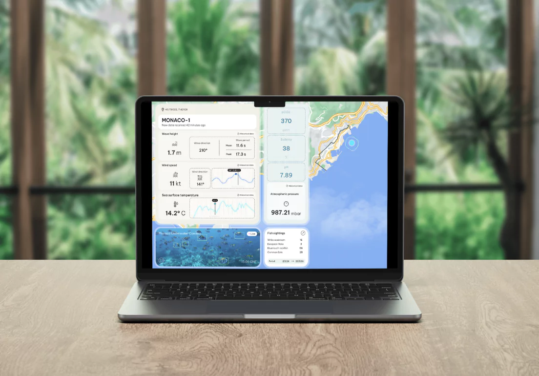 computer screen with program tracking ocean data