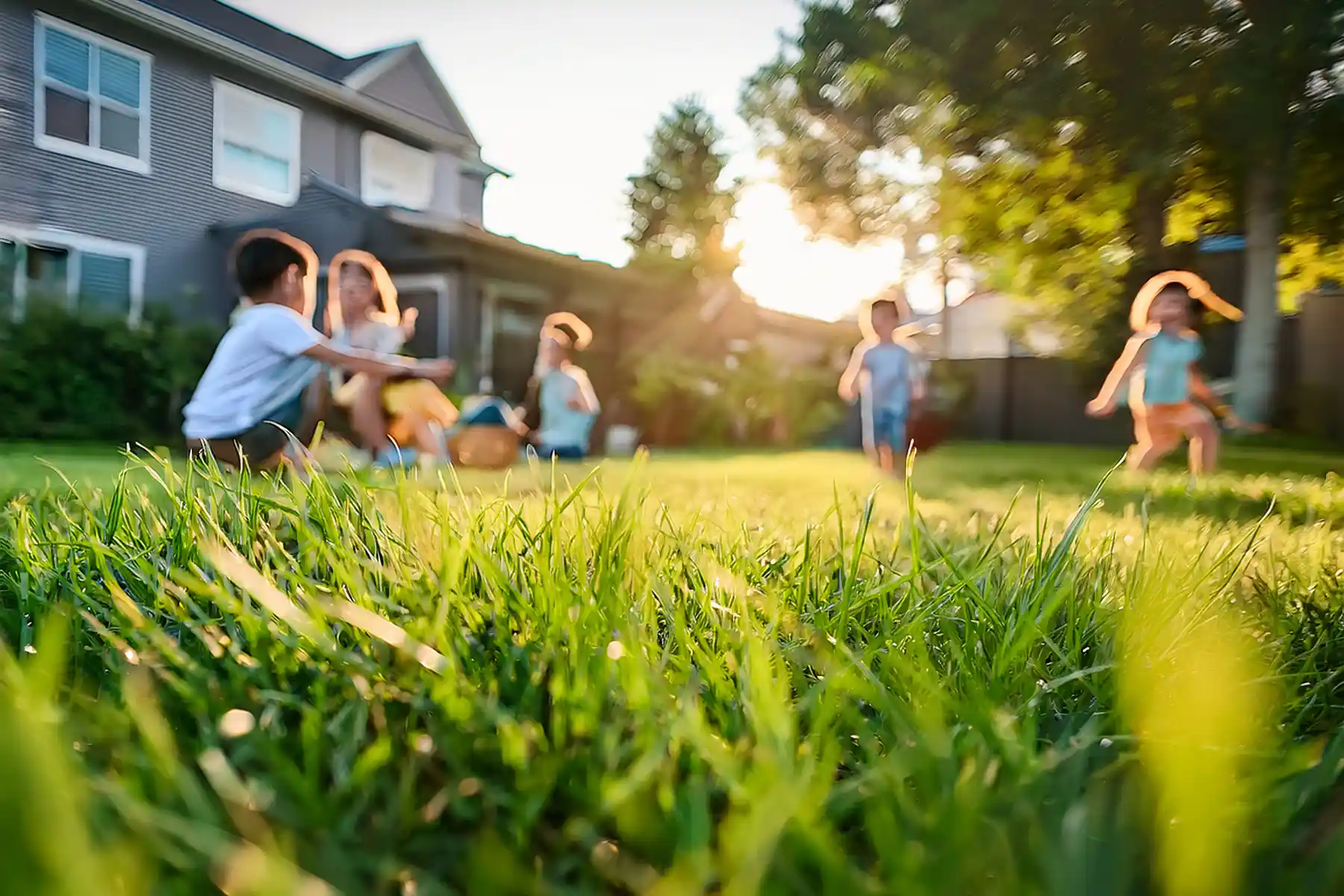 Image of children playing in the back yard of a suburban St. Louis home