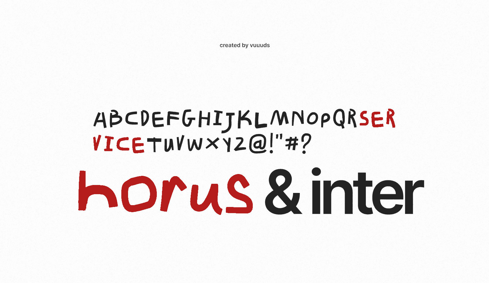 The hand-drawn display alphabet from A to Z with punctuation, above the two typefaces used in the system.