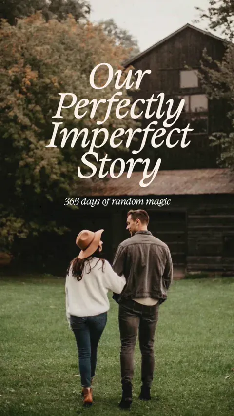 Video collage page with a couple walking and 'Our Perfectly Imperfect Story' caption
