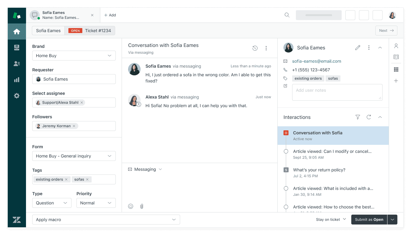 Zendesk home interface