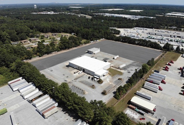 Aerial view of an Atlanta-area truck terminal with trailer parking