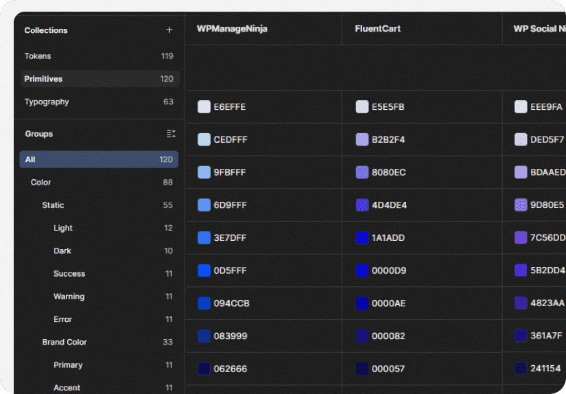Atomic Design System for WPManageNinja by Mahdi Creates — featuring structured UI components, typography scales, and a marketing visual framework.