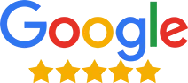 Google logo above five yellow stars, representing a five-star Google review rating.