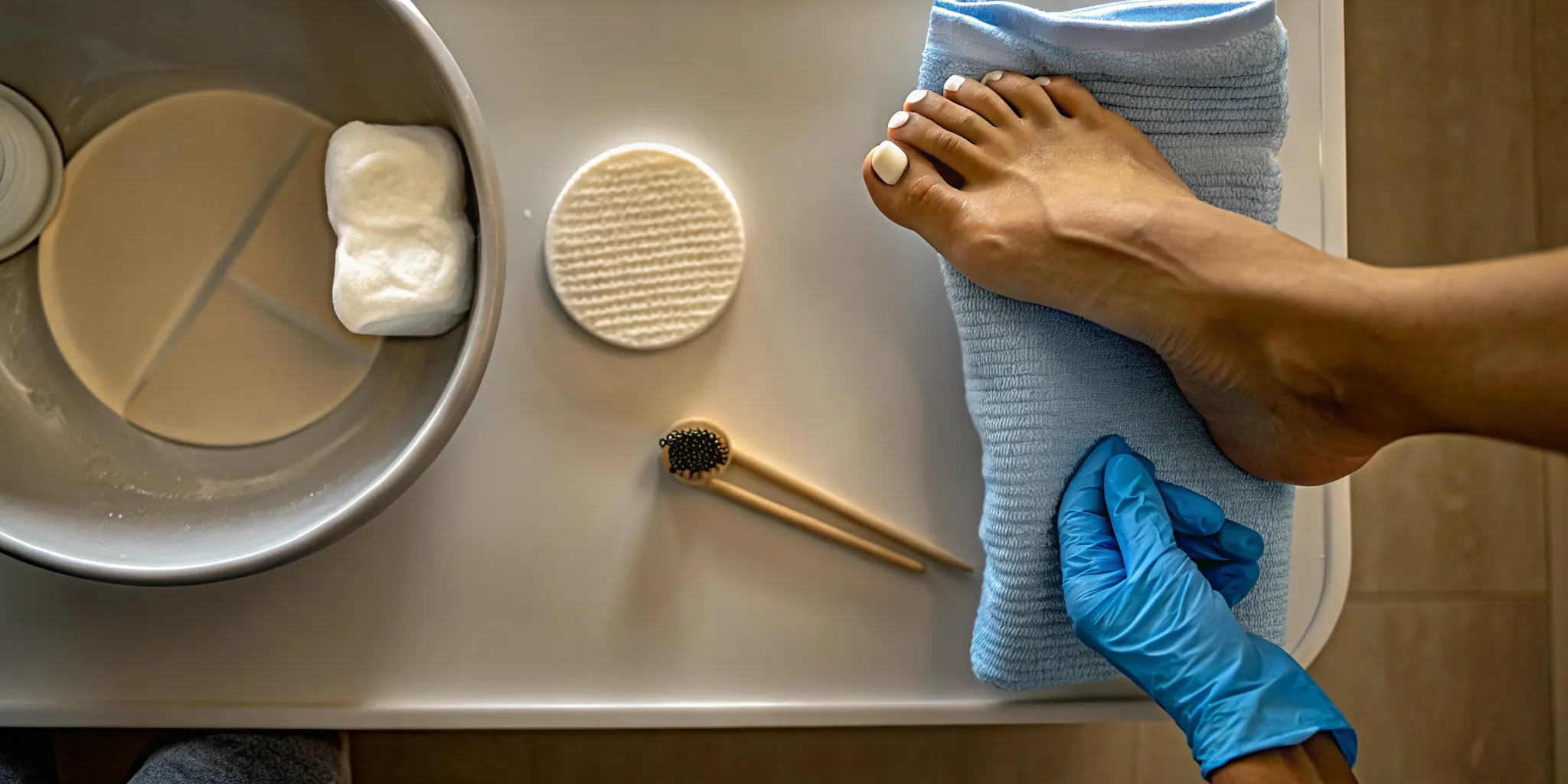 Professional plantar wart removal treatment on the bottom of a foot.