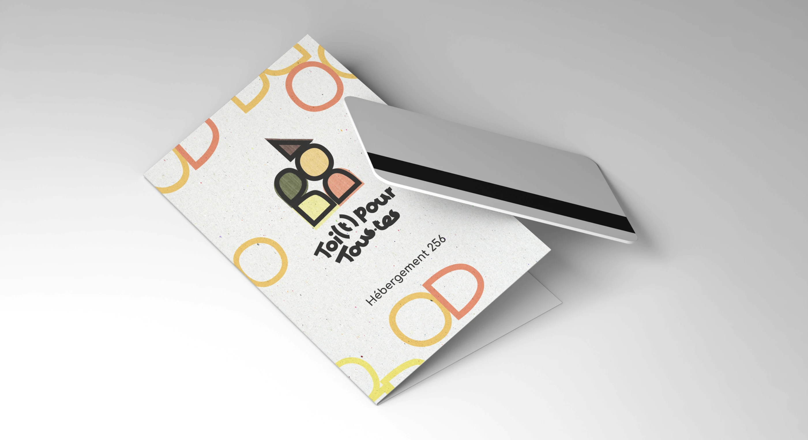 Déclinaison de la charte graphique sur un dossier d'hébergement social. Supports de communication imprimés pour une association.