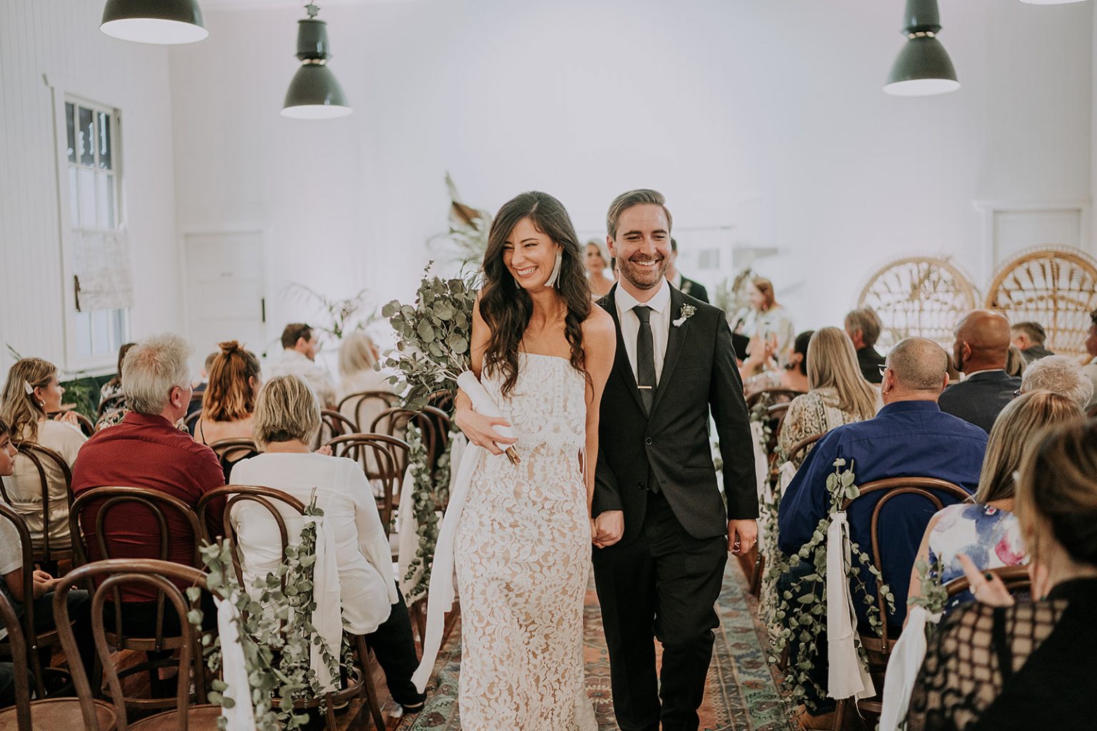 Bride & Groom walking down the aisle together