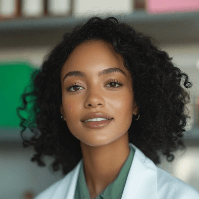 Young woman in lab coat
