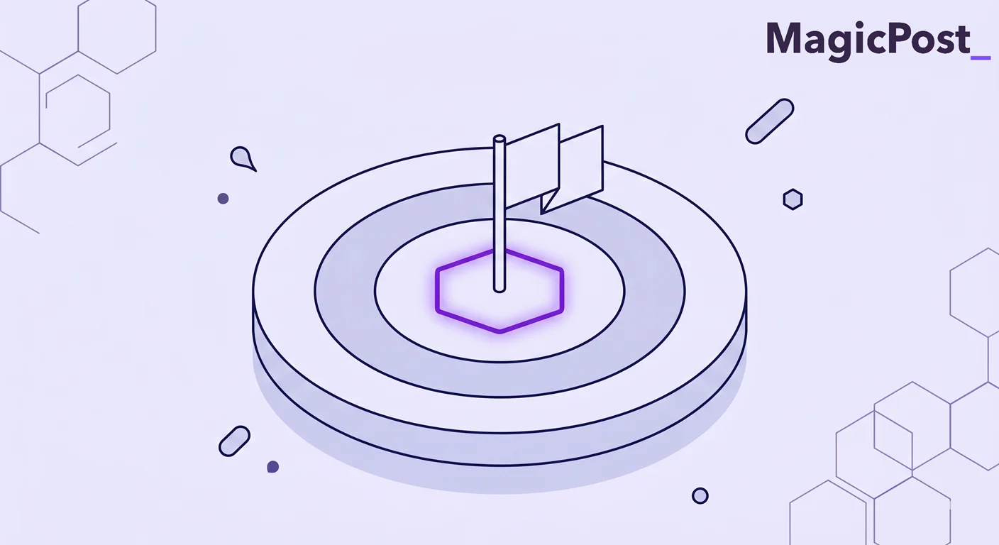 An illustration of a flag placed on the middle of a target, symbolizing the importance or recognizing your audience and where you stand as a LinkedIn thought leader