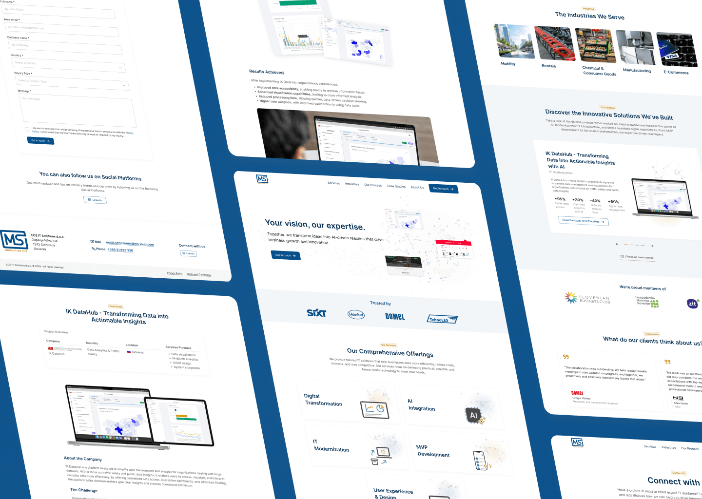 Three screens of website design