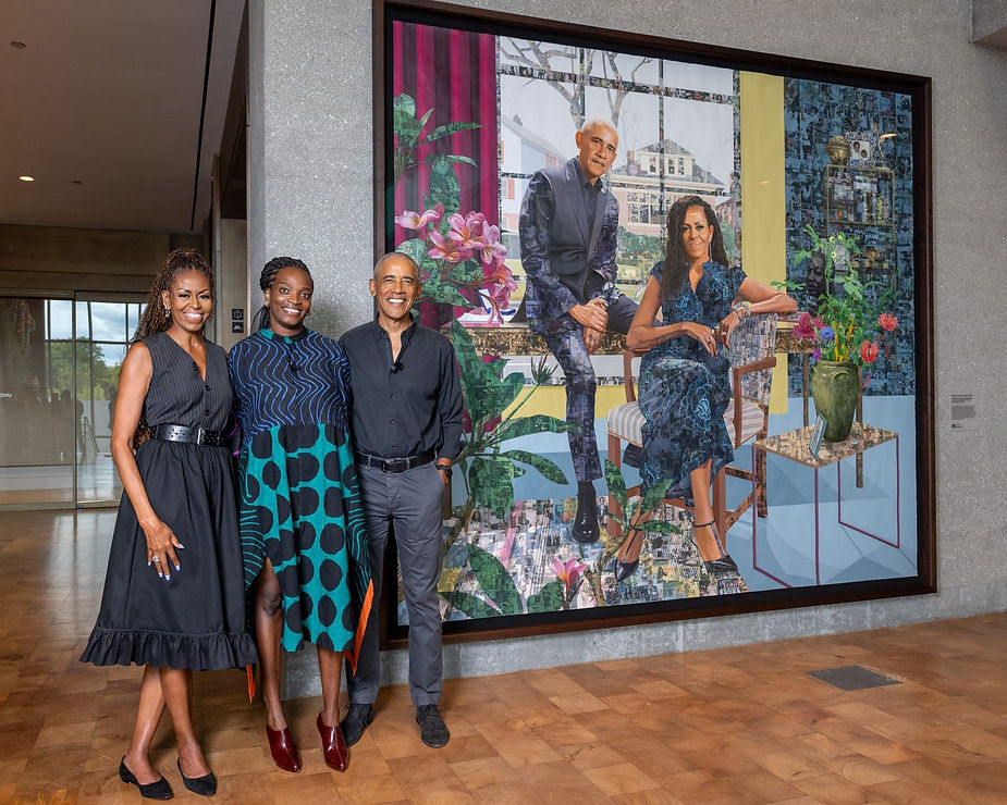 Njideka Akunyili Crosby (middle) received the commission for the portrait of the Obamas. (all photos courtesy The Obama Foundation)