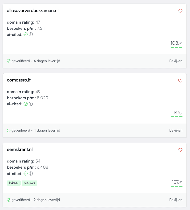Foto van een paar backlinks verkrijgbaar op het backlink platform
