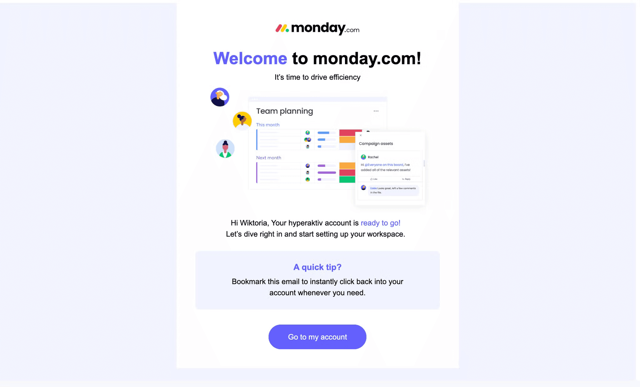 Monday onboarding email