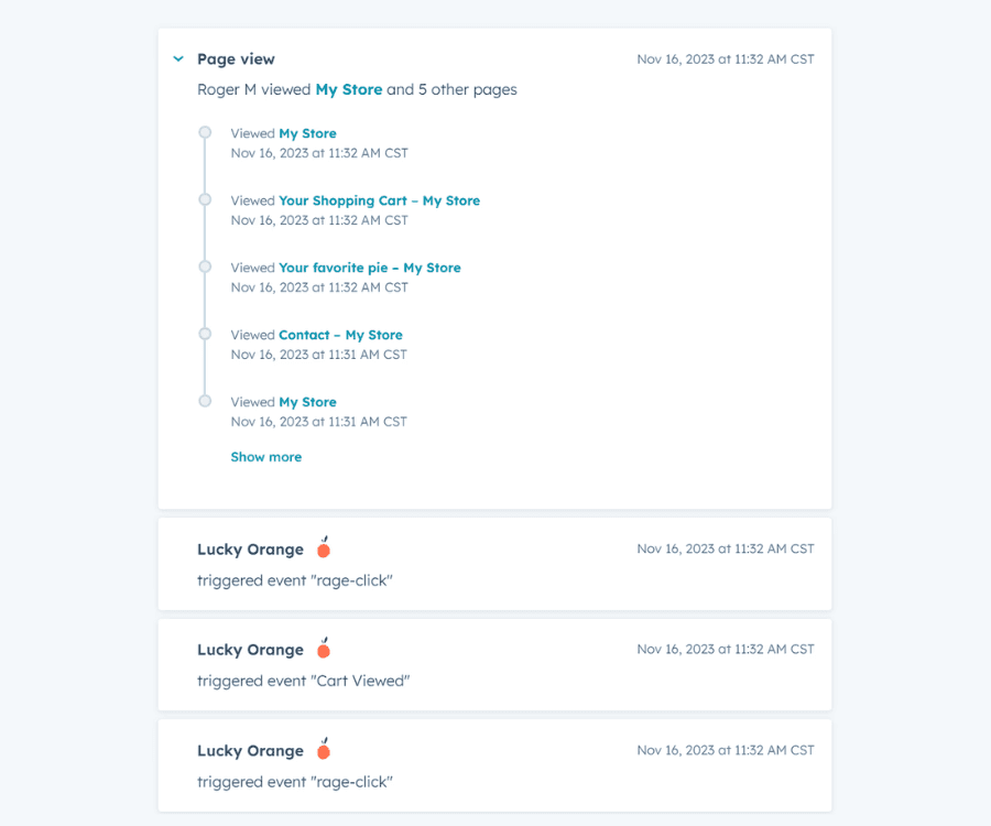 Lucky Orange HubSpot CRM Cards