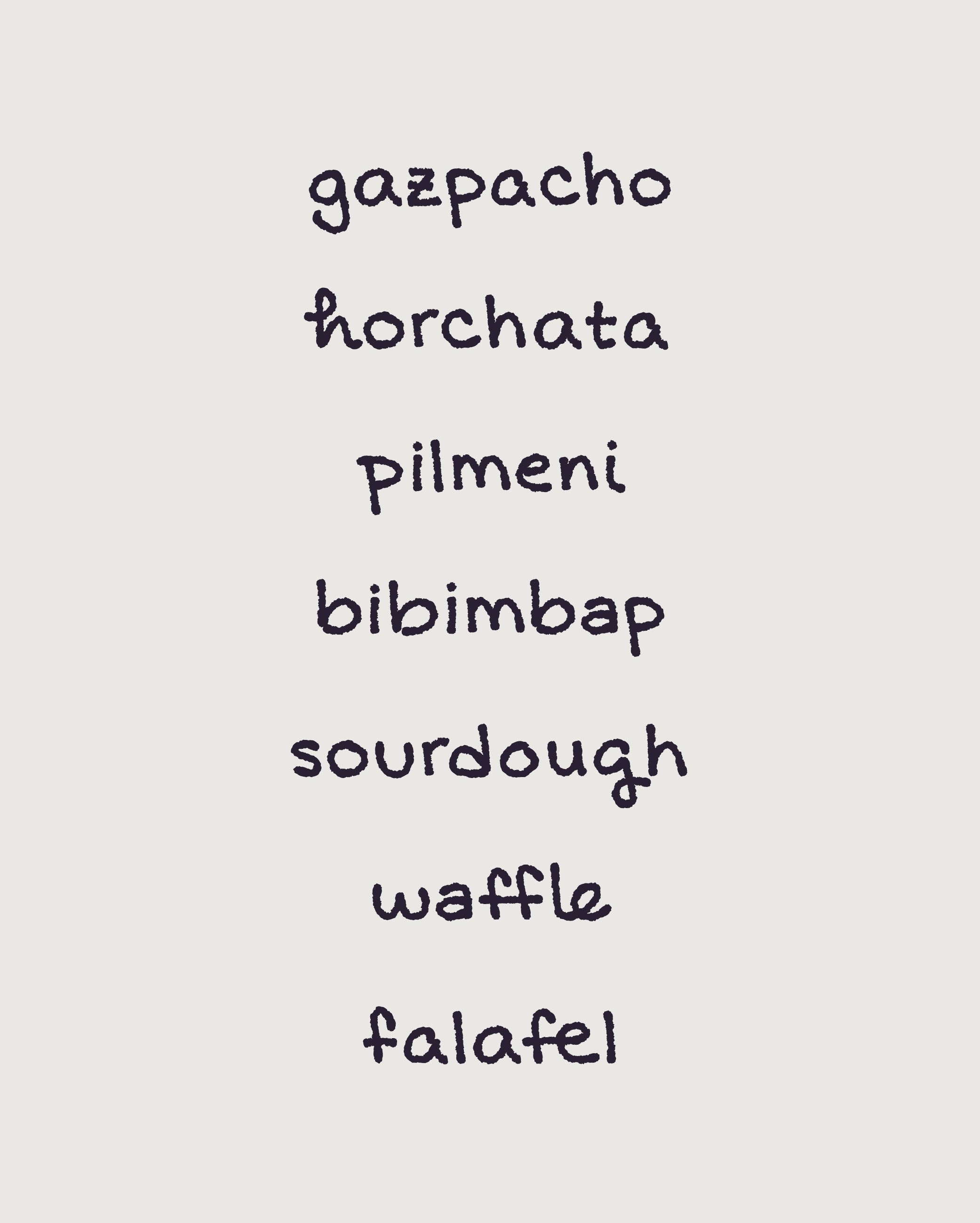 Sample text of words showing ligatures and unique characters
