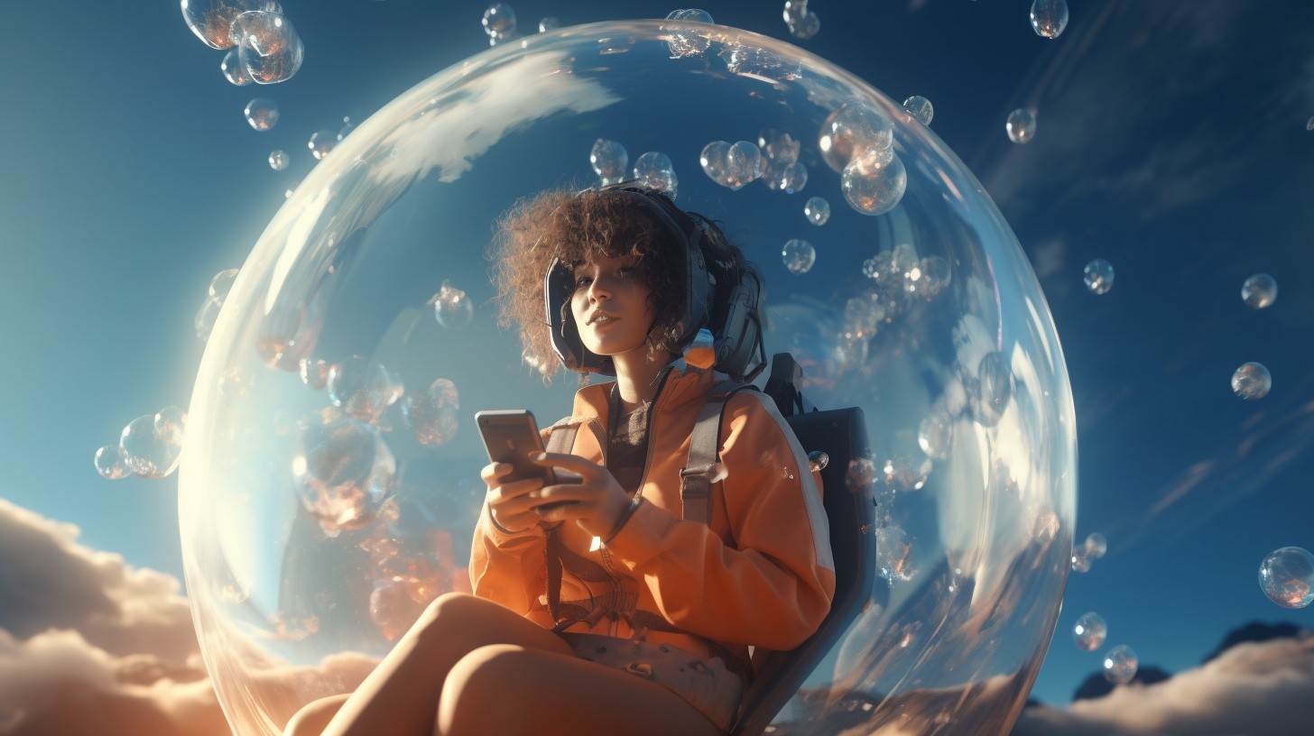 Woman in a digital bubble