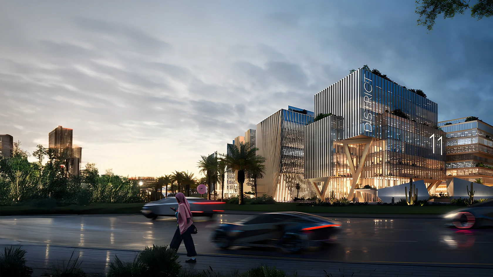 District 11's new building, designed as a modern office, highlights innovative architecture and sleek aesthetics.