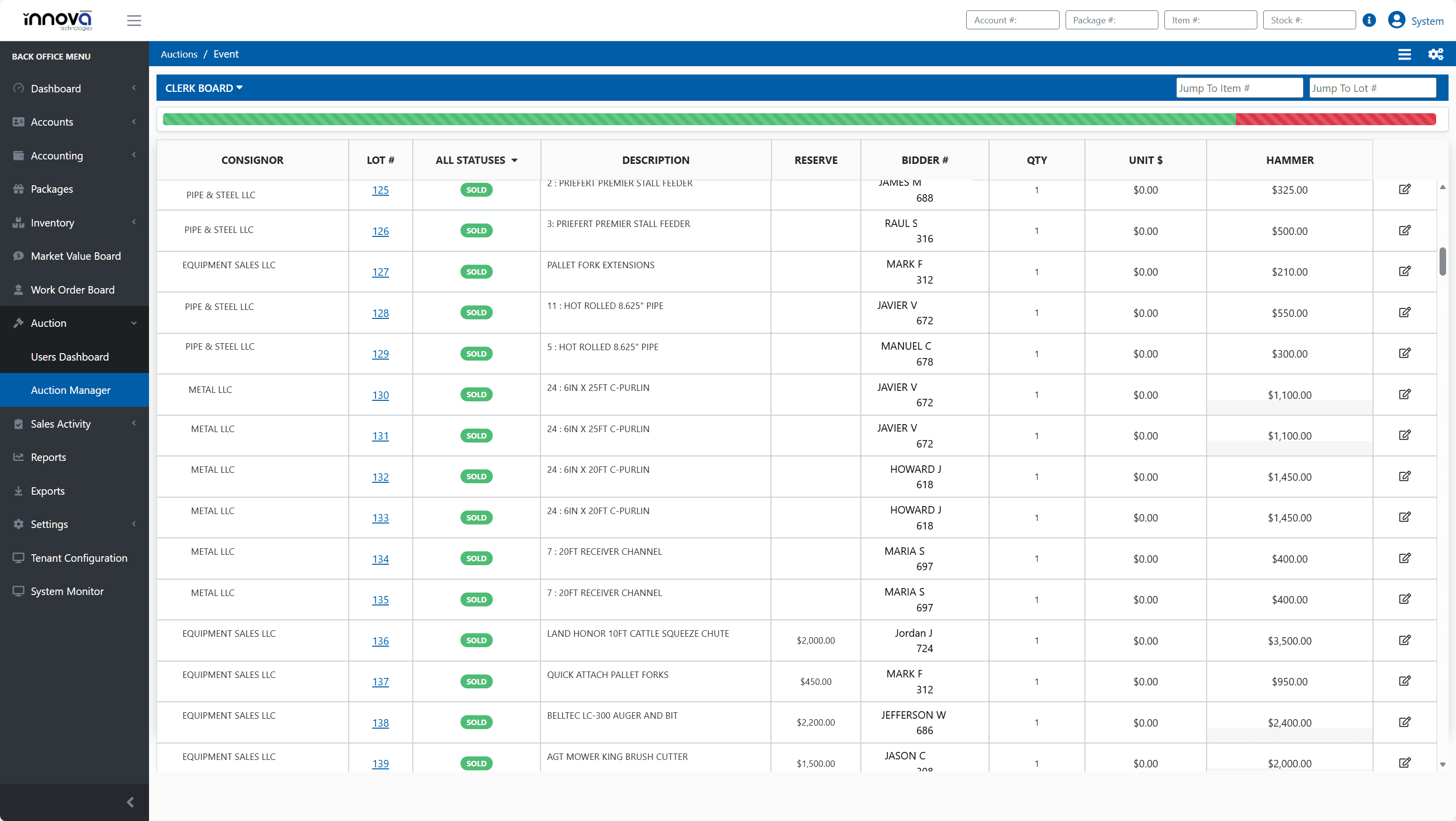 Live auction tools