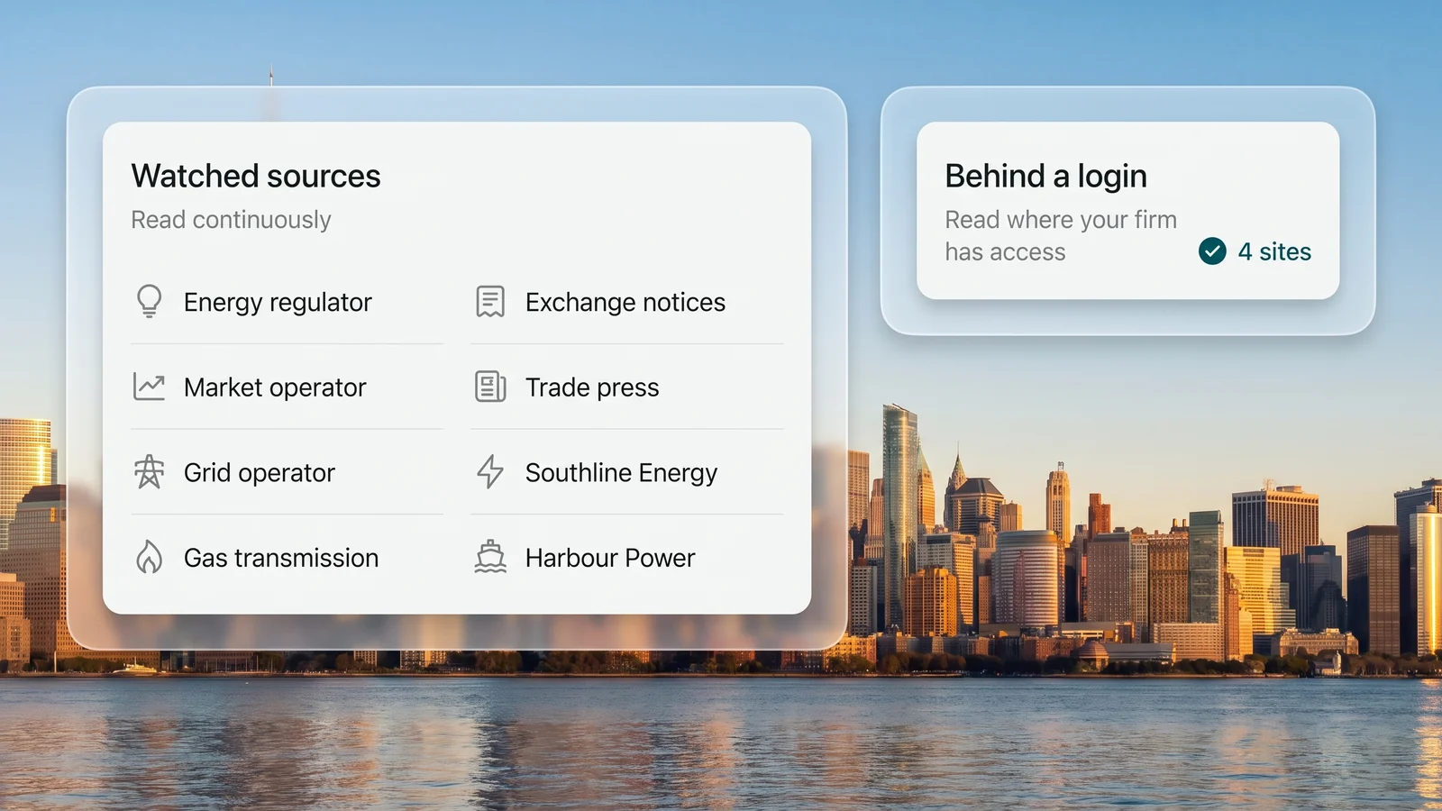 The regulators, market operators, exchanges, trade press and competitors' own sites a desk follows, including sites behind a login