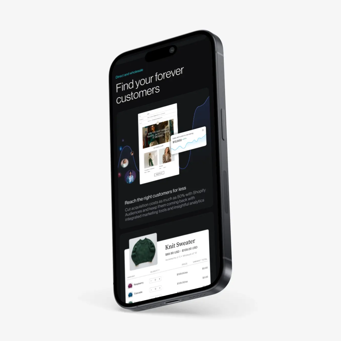 Shopify homepage in a mobile mockup displaying responsiveness