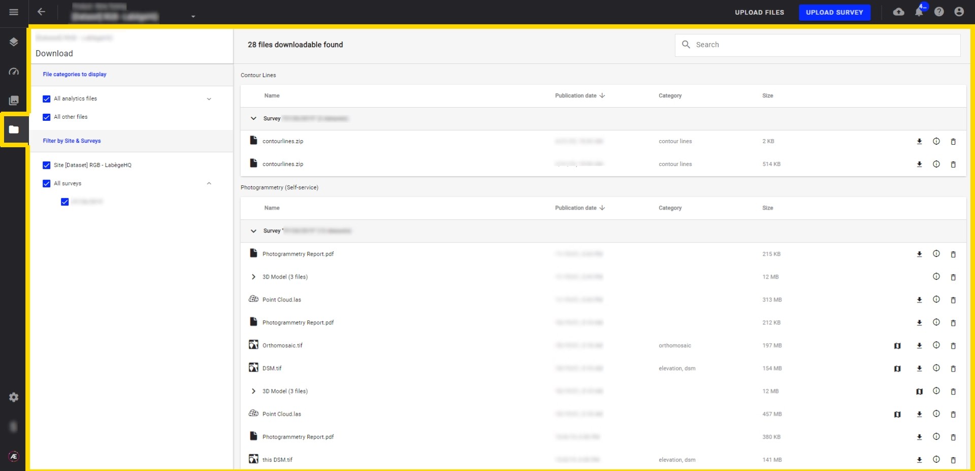 Screenshot of an older version of the file management interface.