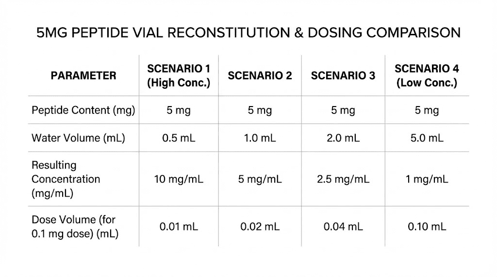 Bacteriostatic water volume chart for 5mg peptide vial reconstitution