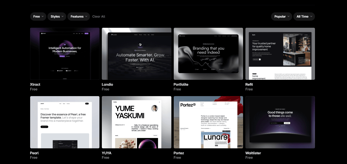 Free framer template marketplace