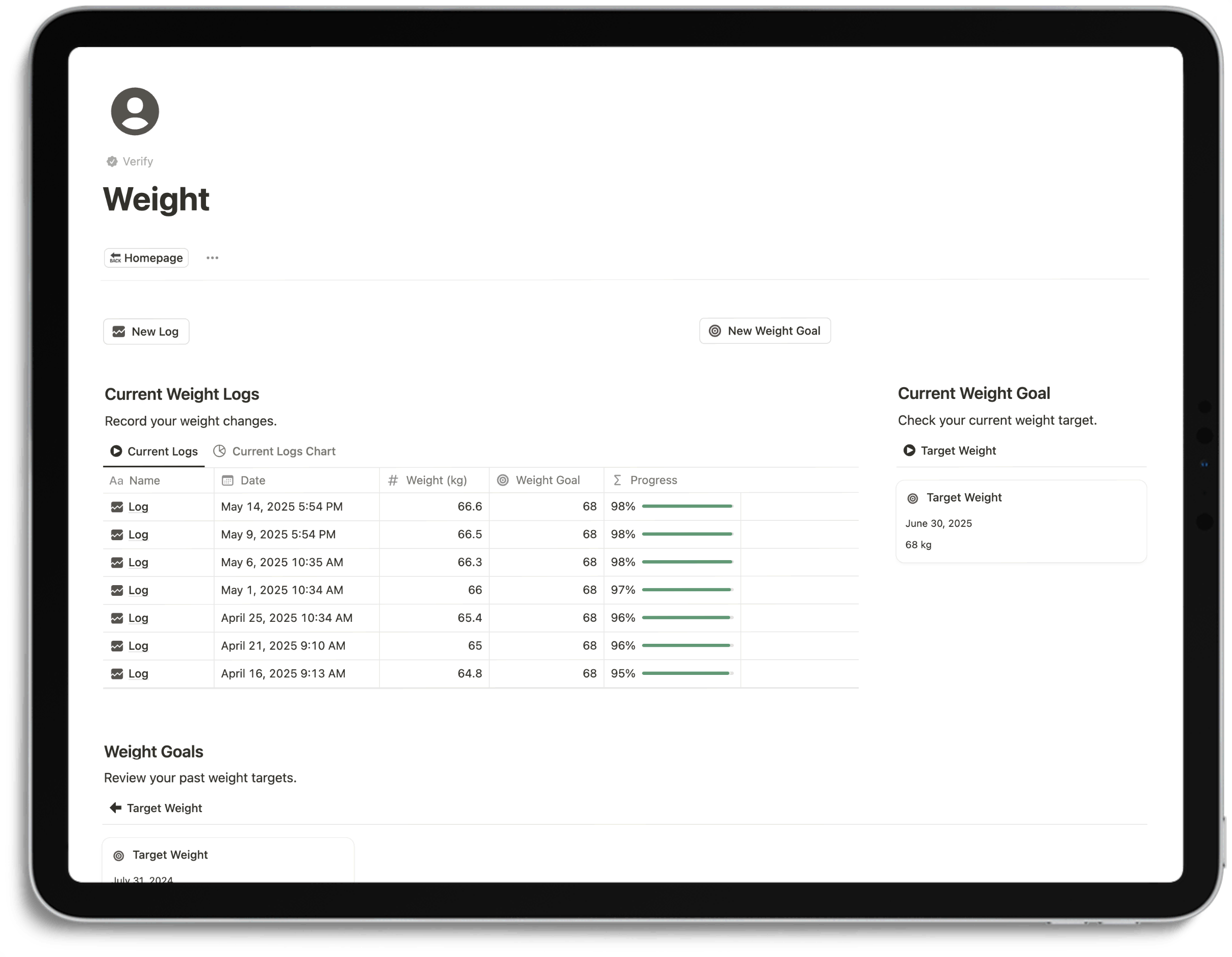 Notion Workout Tracker - Weight
