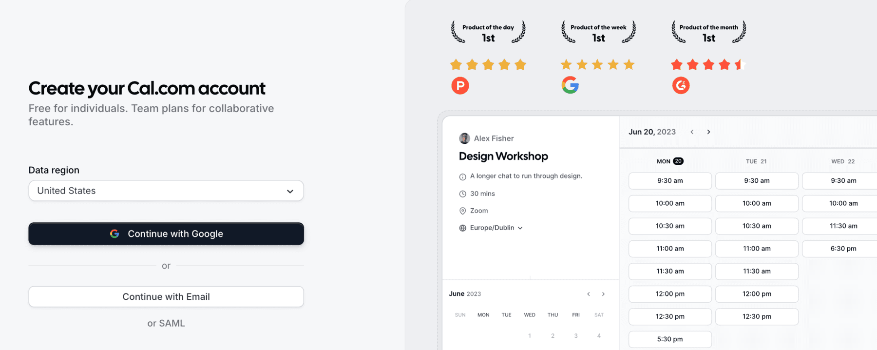 Creating an account in Cal.com